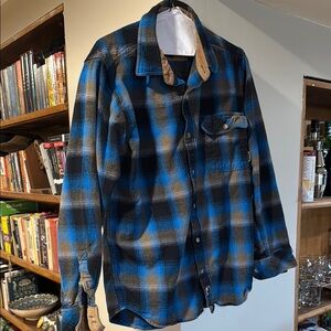 Blue and Brown Plaid Flannel Shirt